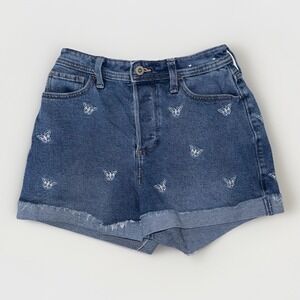 Hollister Mom Shorts Size 1 W25 Denim Butterfly Embroidered High Rise Y2K Cuffed